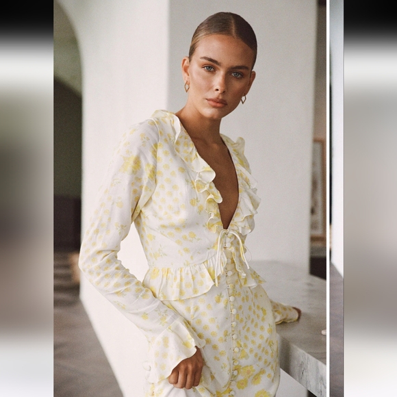 Sabo Alaira Yellow Floral Mini Dress Size M - Picture 4 of 10